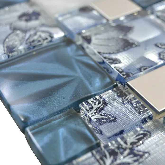 Mosaikfliese Crystal Mix XCM NIKO60 - 30 x 30 cm, Blau/Grau, Glänzend - Detailaufnahme
