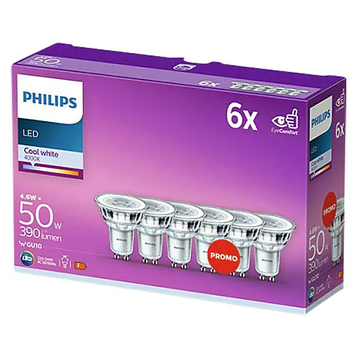 Philips Bombilla LED Foco - GU10, 4,6 W, 390 lm - Vista angular