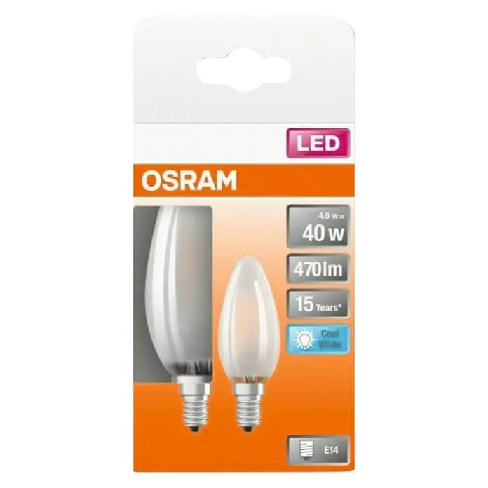 Osram Bombilla LED Vela mate pack 2 - E14, 4 W, 470 lm - Vista frontal
