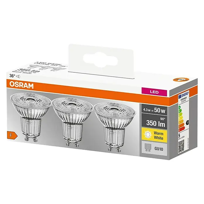 Osram Bombilla LED PAR16 - GU10, 4,3 W, PAR16, 350 lm, 3 uds. - Vista angular