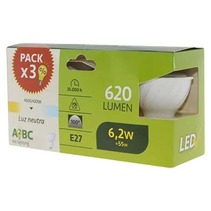 Cristal Record Bombilla reflectora LED - 6 W, GU10, 3 uds., Blanco neutro - Vista angular