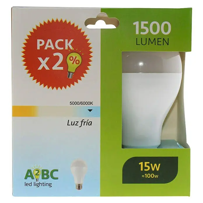 Cristal Record Bombilla LED - 2 uds., E27, 15 W, Color de luz: Blanco frío, No regulable - Vista frontal