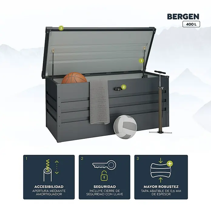 Okoru Baúl para jardín metálico Bergen - L x An x Al: 132 x 61 x 62 cm, Antracita, Acero - Información del producto