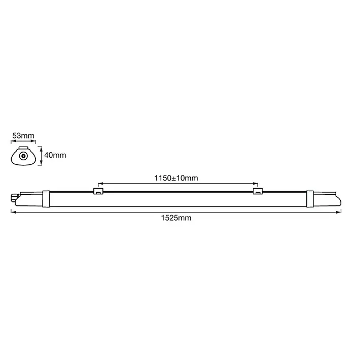 Ledvance LED-Feuchtraum-Lichtleiste Submarine Slim - 24 W, Länge: 152,5 cm, Kaltweiß, IP65 - Skizze