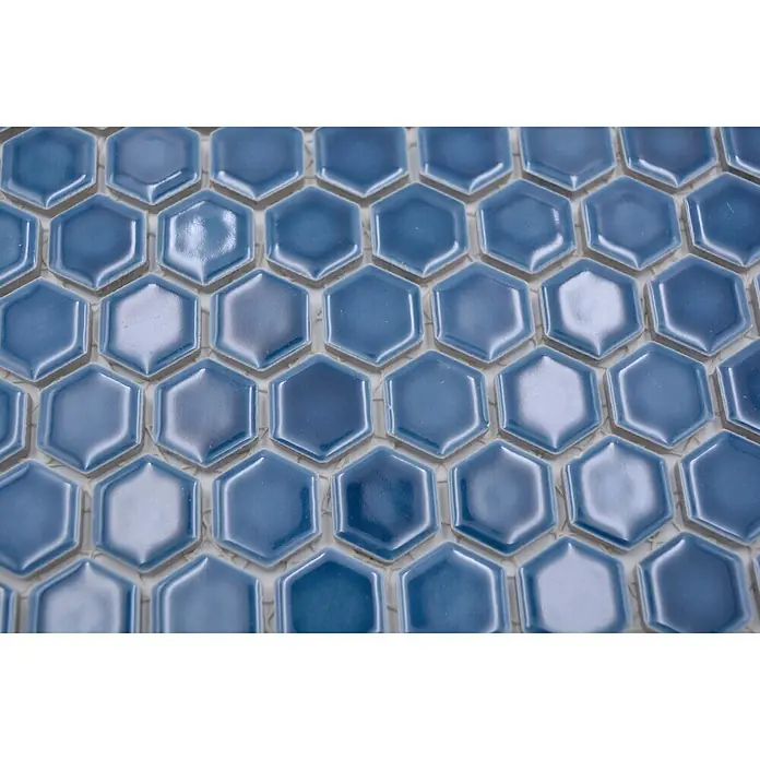 Mosaikfliese Hexagon Uni HX 230 - 26 x 30 cm, Blau, Glänzend - Detailaufnahme