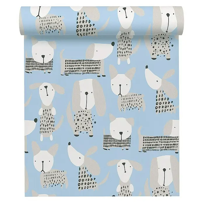 AS Creation Boys And Girls 6 Papiertapete Hündchen - Blau, Motiv, 10,05 x 0,53 m - Vorderansicht