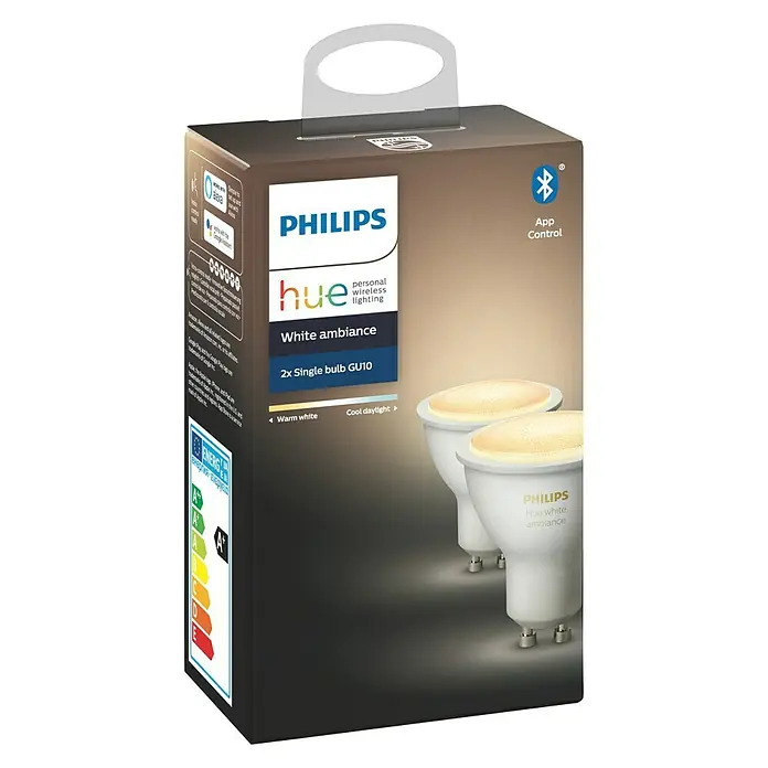 Philips Hue LED-Leuchtmittel-Set White Ambiance - GU10, 5 W, Einstellbare Farbtemperatur, Dimmbar, 2 Stk. - Vorderansicht