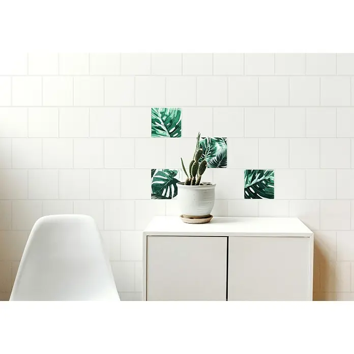 Vinilo para azulejos 3D Hojas - 15 x 15 cm, 4 piezas, Verde - Foto ambiente