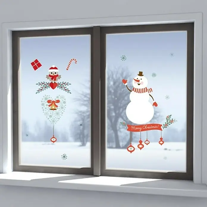Vinilos para ventanas Muñeco de nieve - Multicolor, 22 x 67 cm - Foto ambiente