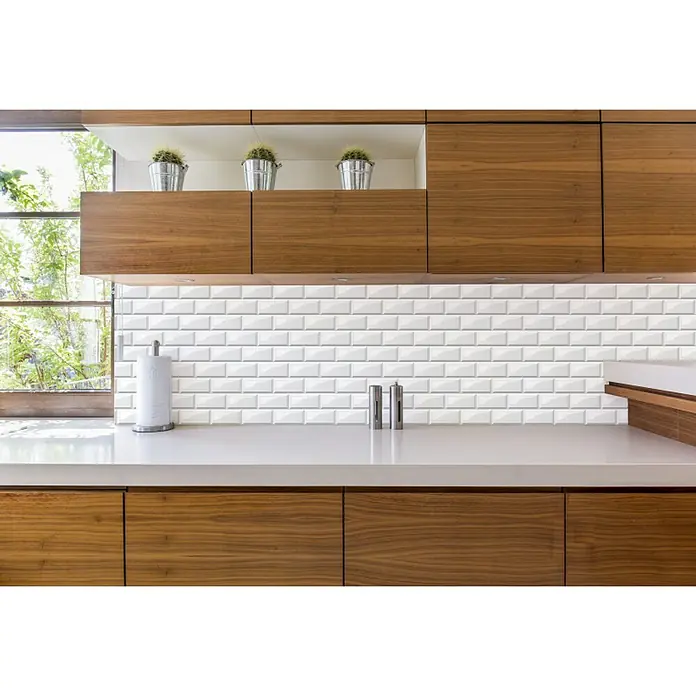 Vinilo para azulejos 3D Blanco - 15 x 15 cm, 4 piezas, Blanco - Foto ambiente