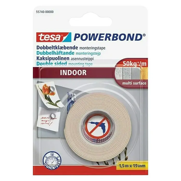 Tesa Montažna traka za unutarnje radove - D x Š: 1,5 m x 19 mm - Pogled sprijeda