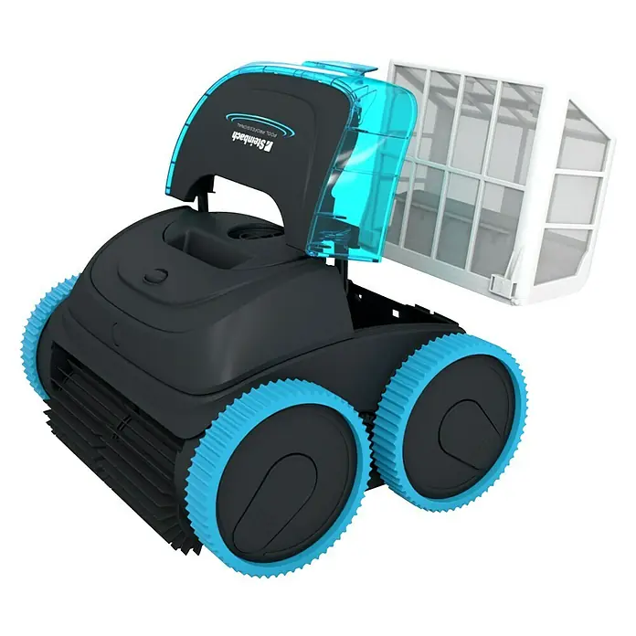 Steinbach Poolroboter Poolrunner Battery Pro Performance - Passend für: Pools mit bis zu 50 m² Bodenfläche, Durchflussmenge: 15.000 l/h, Steuerung per Smartphone-App - Diagonale Ansicht