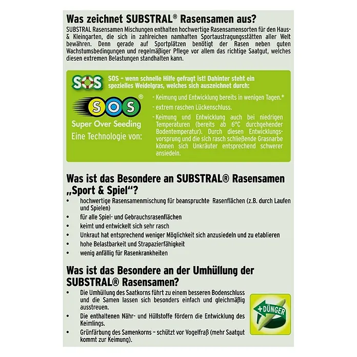Substral Spiel- & Sportrasensamen - 5 kg, 250 m² - Rückansicht
