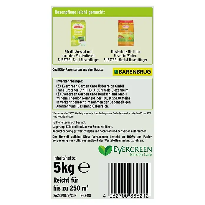 Substral Spiel- & Sportrasensamen - 5 kg, 250 m² - Rückansicht