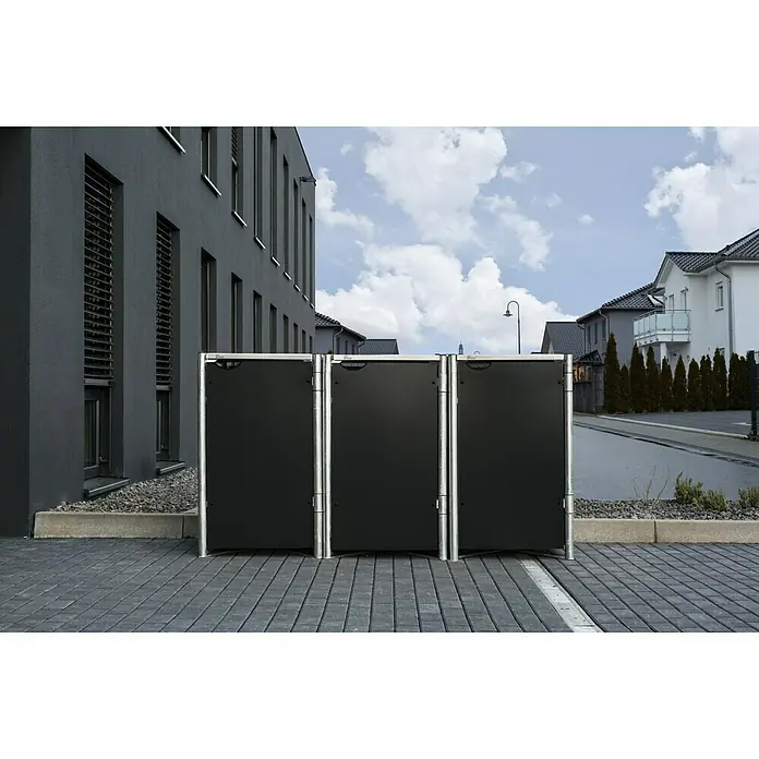 Hide Mülltonnenbox - 80,7 x 209,1 x 115,2 cm, Passend für: 3 Mülltonnen 180 - 240 l, Kunststoff, Schwarz - Stimmungsaufnahme