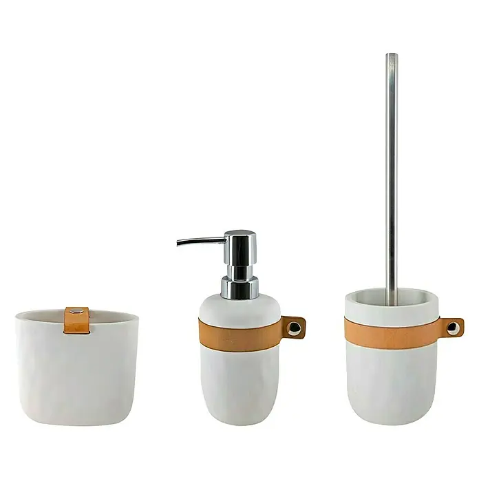 Spirella Lio Set de accesorios de baño modelo vaso 2 - 3 pzs., Blanco/Marrón - Vista frontal