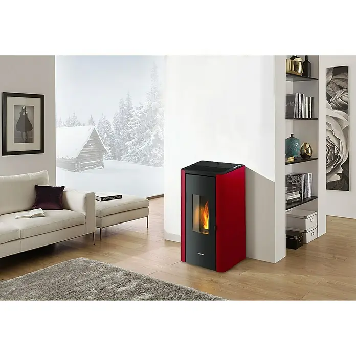 FreePoint Estufa de pellets Indigo - 2 kW - 7 kW, Volumen de calefacción: 57,6 - 156 m³, Burdeos - Vista frontal