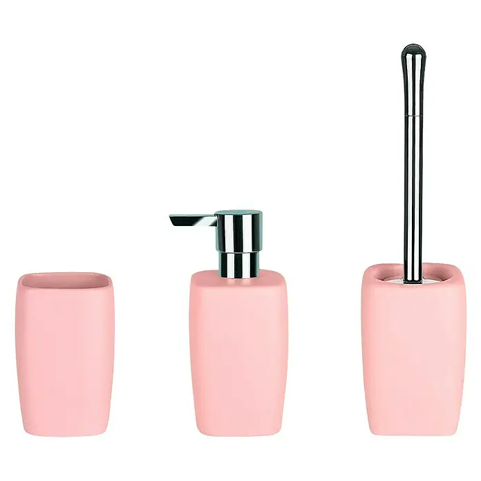 Spirella Retro Set de accesorios de baño - 3 pzs., Rosa pastel - Vista frontal
