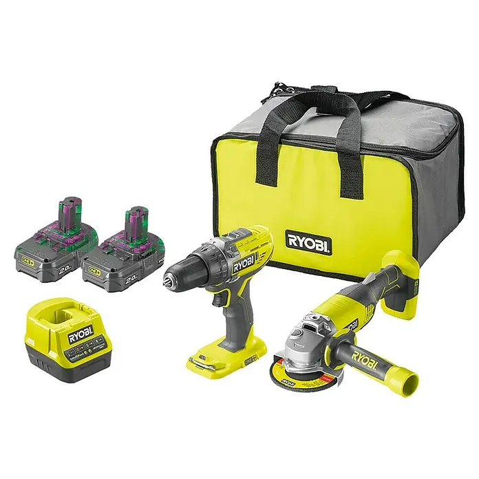 Ryobi ONE+ Machineset R18DDAG-220S - 18 V, Inhoud: 6 -delig - Diagonaal zicht