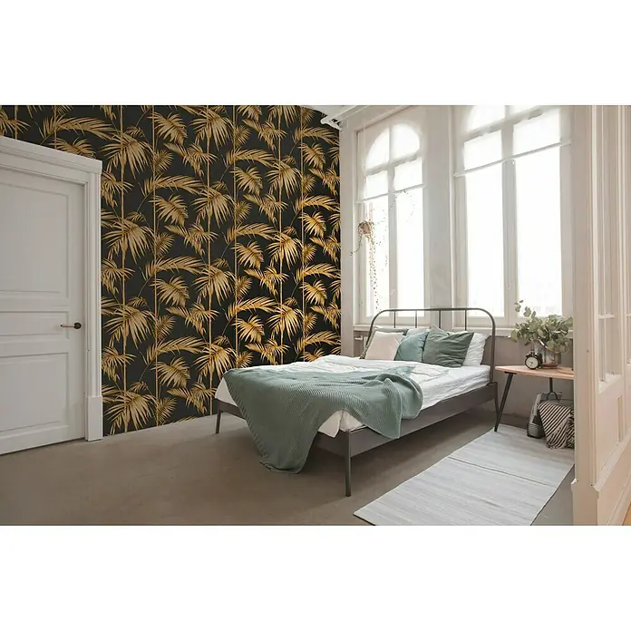 AS Creation Metropolitan Stories Vliestapete Gräser - Schwarz/Gold, Floral, 10,05 x 0,53 m - Stimmungsaufnahme
