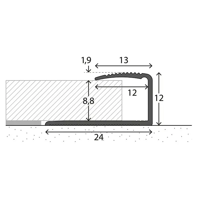LOGOCLIC Endprofil 250 - Sahara, 2,7 m x 24 mm x 12 mm, Montageart: Kleben - Detailaufnahme