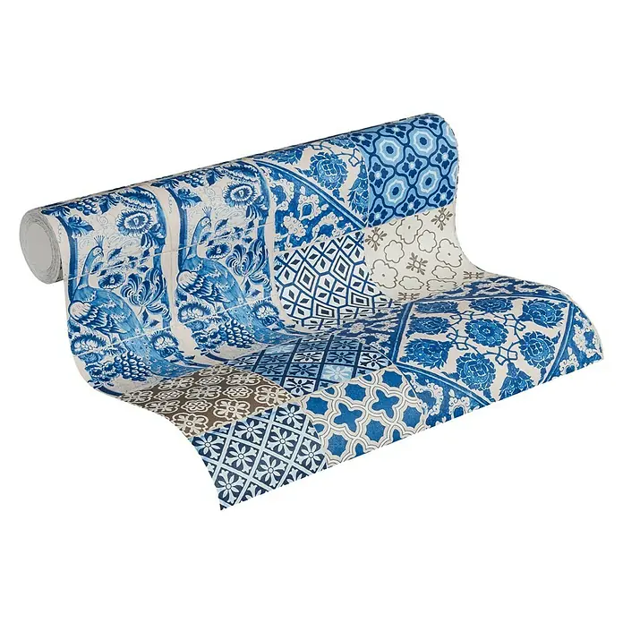 AS Creation Metropolitan Stories Vliestapete Vintage-Fliese - Blau/Creme, Fliesenoptik, 10,05 x 0,53 m - Vorderansicht