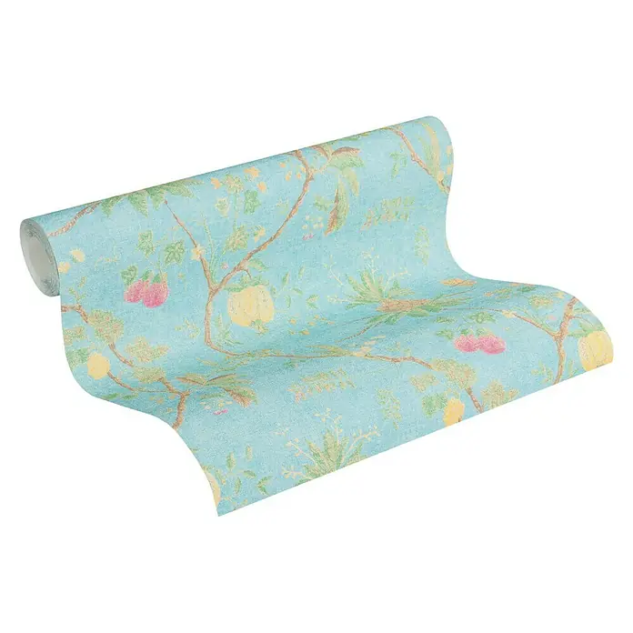 AS Creation Paradise Garden Vliestapete Früchteranke - Blau, Floral, 10,05 x 0,53 m - Vorderansicht