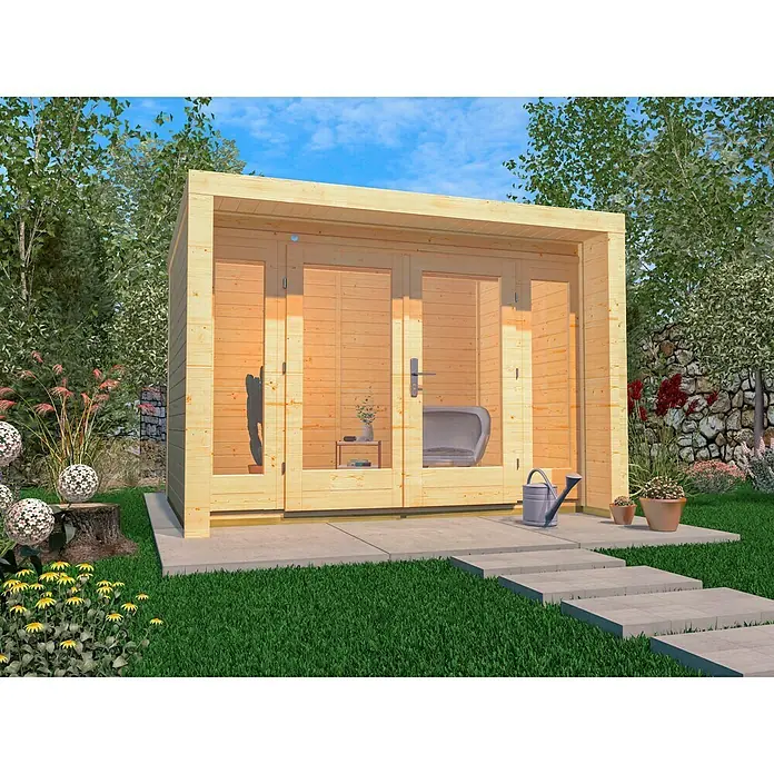 Weka Gartenhaus 263 - B x T: 305 x 250 cm, Holz, 6,93 m², Wandstärke: 28 mm, Natur - Stimmungsaufnahme