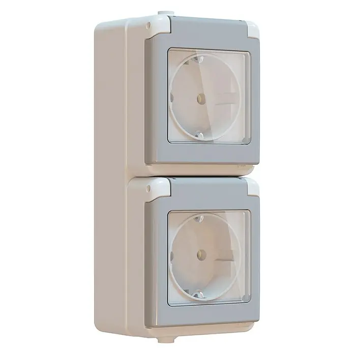 Elektro Material Fluid Enchufe para estancias con humedad - x 2, Vertical, Montaje en la pared, IP44, Gris