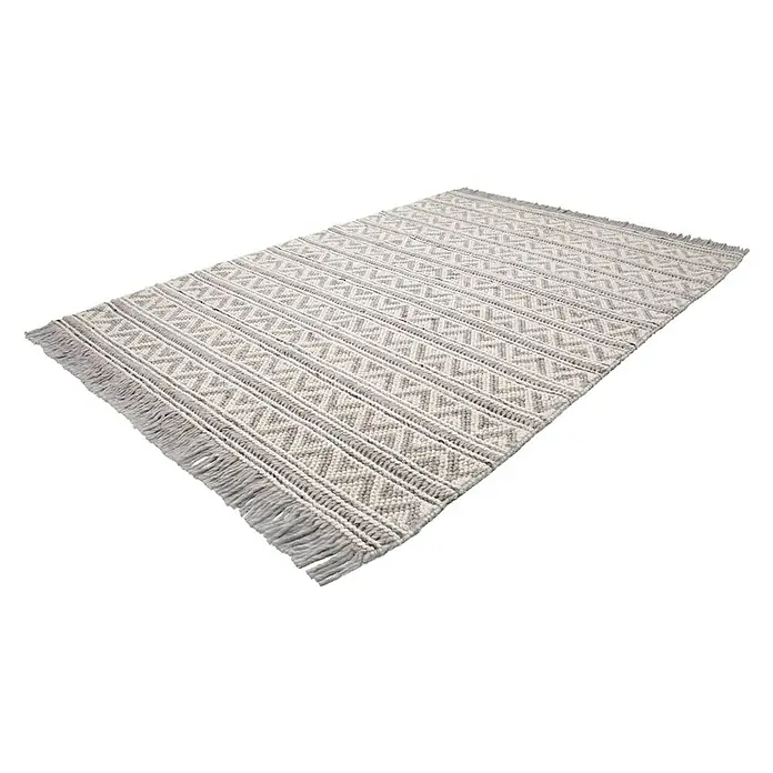 Kayoom Fransenteppich II - Natur/Silber, 150 x 80 cm, 75 % Neuseelandwolle, 25 % Viskose - Linke Seitenansicht