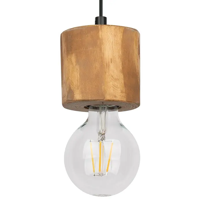 Spotlight Pendelleuchte rund Bosco - 60 W, Ø x H: 100 mm x 100 cm, Gebeizte Kiefer, E27 - Detailaufnahme