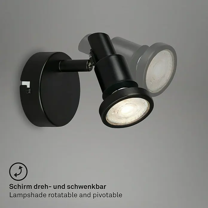B-Leuchten LED-Deckenstrahler - 4,8 W, L x B x H: 8 x 8 x 10,6 cm, Schwarz, Warmweiß, 1 Stk. - Informationsansicht