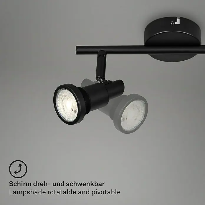 B-Leuchten LED-Deckenstrahler - 4,8 W, L x B x H: 27,5 x 8 x 12,3 cm, Schwarz, Warmweiß, 2 Stk. - Informationsansicht