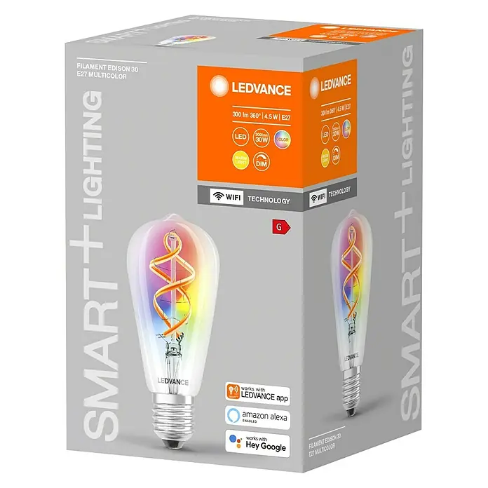 Ledvance Smart+ WiFi Bombilla LED inteligente Edison - E27, 30 W, 300 lm - Vista angular