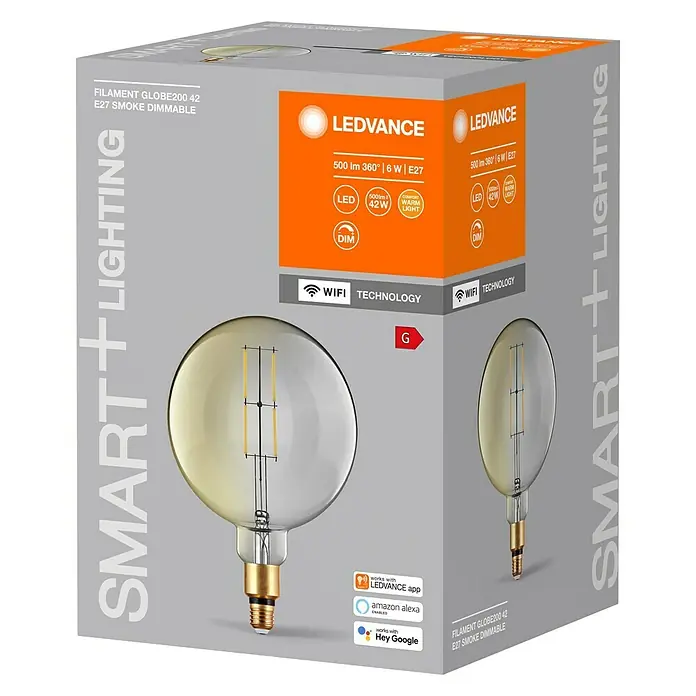 Ledvance Smart+ WiFi Bombilla LED inteligente Vintage Globo Smoke - E27, 6 W, 500 lm - Vista angular