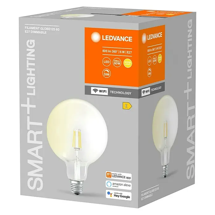 Ledvance Smart+ WiFi Bombilla LED inteligente Vintage Globo - E27, 6 W, 806 lm - Vista angular