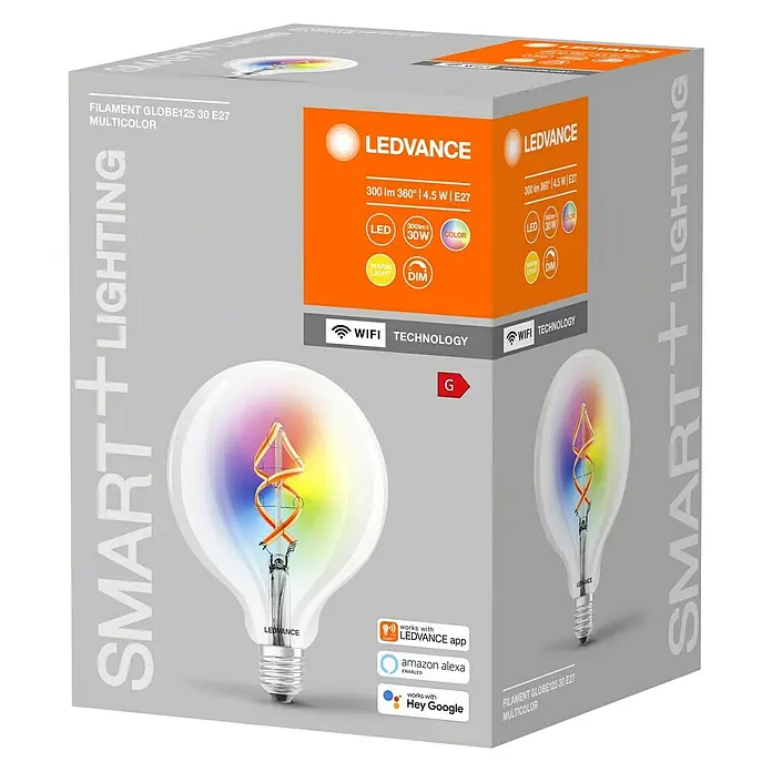 Ledvance Smart+ WiFi Bombilla LED inteligente Vintage Globo - E27, 30 W, 300 lm - Vista angular
