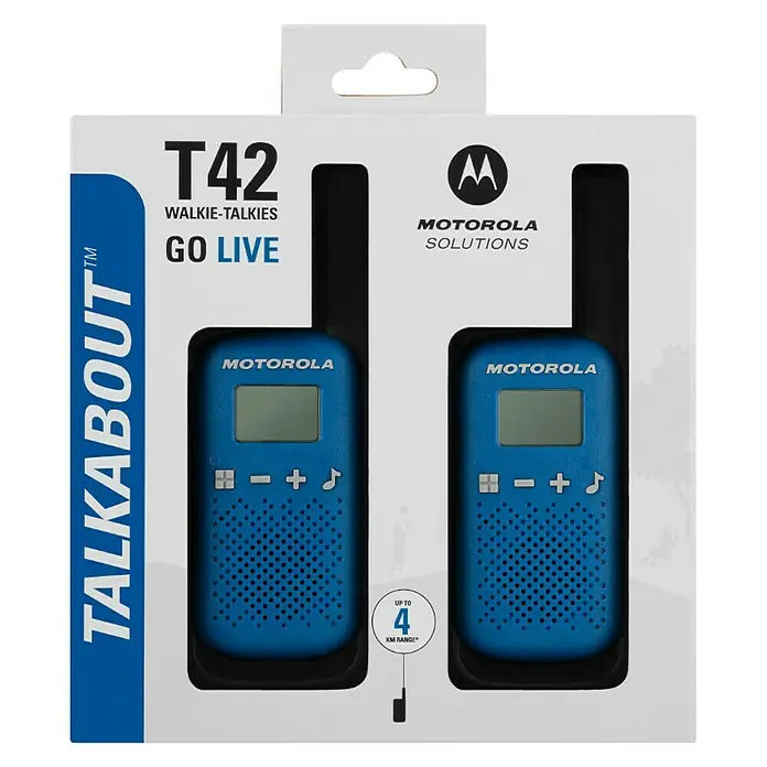 Motorola Solutions Walkie Talkie Talkabout T42 - Reichweite ca.: 4 km, Blau/Schwarz - Vorderansicht
