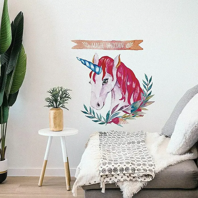 Vinilos decorativos Unicornio - 1 pieza, Multicolor, An x Al: 48 x 68 cm - Foto ambiente