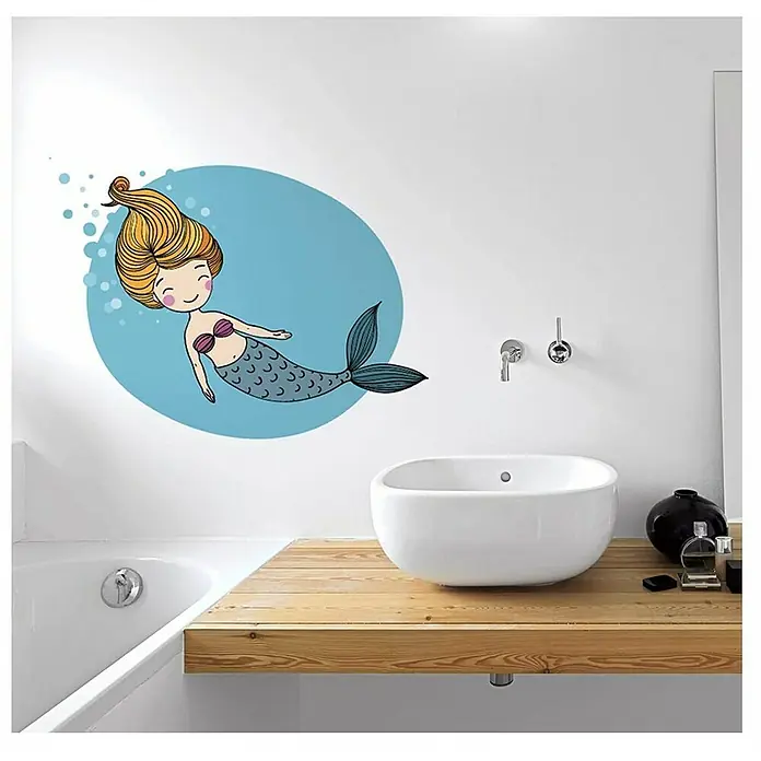 Vinilos decorativos Sirena - 1 pieza, Azul, An x Al: 48 x 68 cm - Foto ambiente