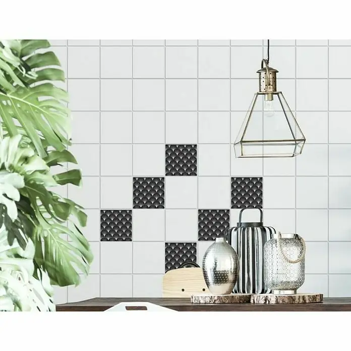 Vinilo para azulejos Arborea - 15 x 15 cm, 6 piezas, Negro - Foto ambiente