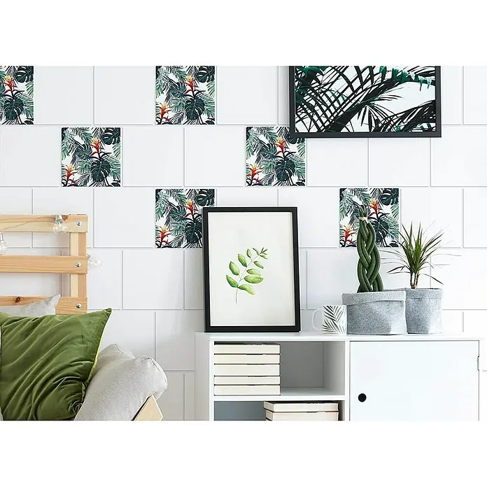 Vinilo para azulejos Selva - 15 x 15 cm, 6 piezas, Verde - Foto ambiente