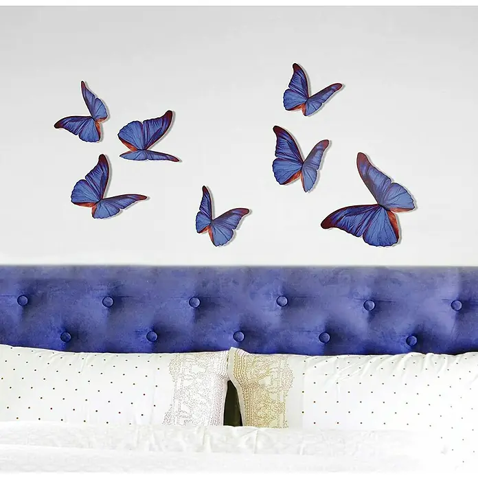 Adhesivos decorativos Mariposas 3D - An x Al: 11 x 14 cm, Violeta, 7 piezas - Foto ambiente