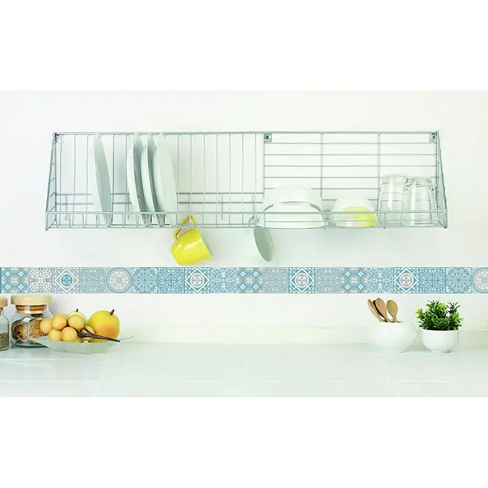 Adhesivo para cenefas Azulejos azules - An x Al: 60 x 5 cm - Foto ambiente