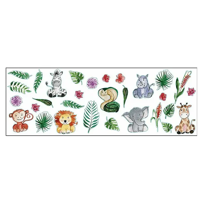 Vinilos decorativos Animales jungla - 1 pieza, Multicolores, An x Al: 24 x 68 cm - Vista superior