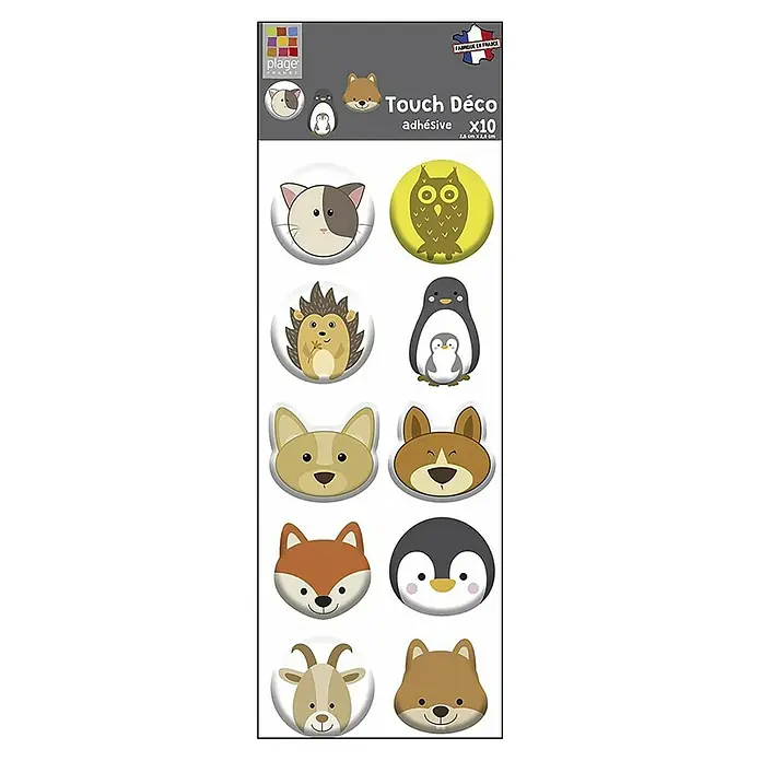 Adhesivos decorativos 3D Animales - 2,5 x 2,5 cm, 10 piezas - Vista frontal