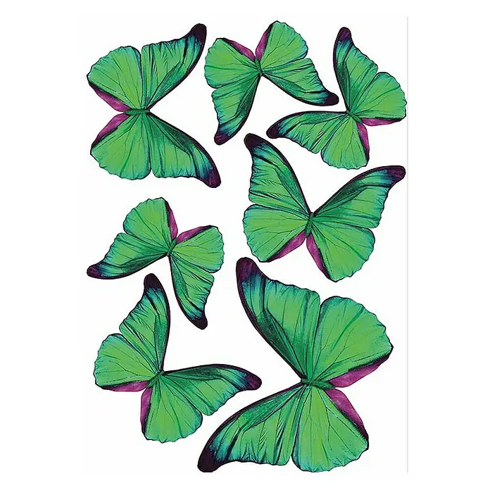Adhesivos decorativos Mariposas 3D - An x Al: 11 x 14 cm, Verde, 7 piezas - Vista superior