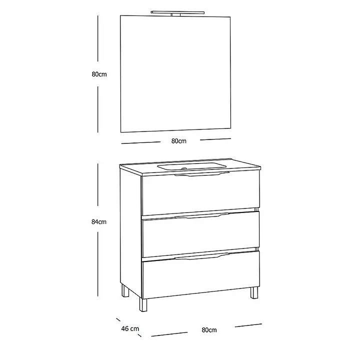 Conjunto de mueble de baño Abril - 80 cm, 3 piezas, Nature, Mate