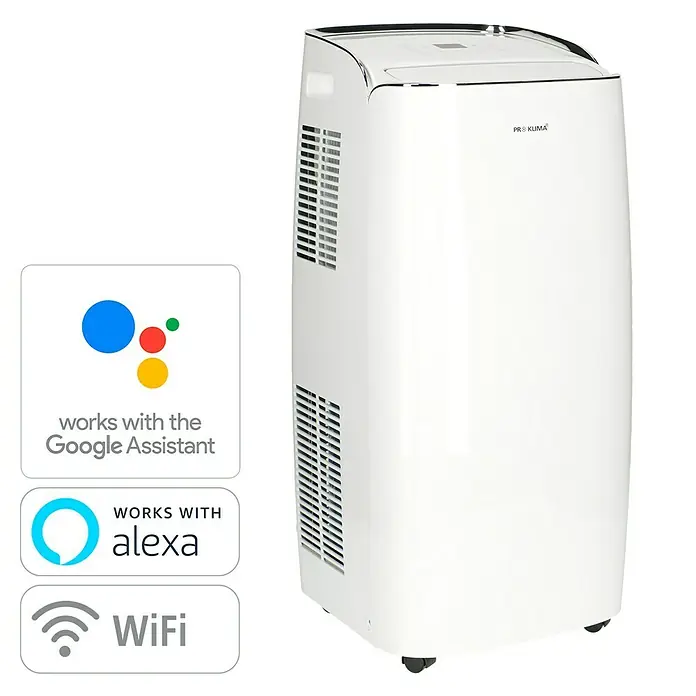 Proklima Mobiles Klimagerät Moma WiFi - Max. Kühlleistung je Gerät in BTU/h: 12.000 BTU/h, Passend für: Räume bis 35 m² - Diagonale Ansicht