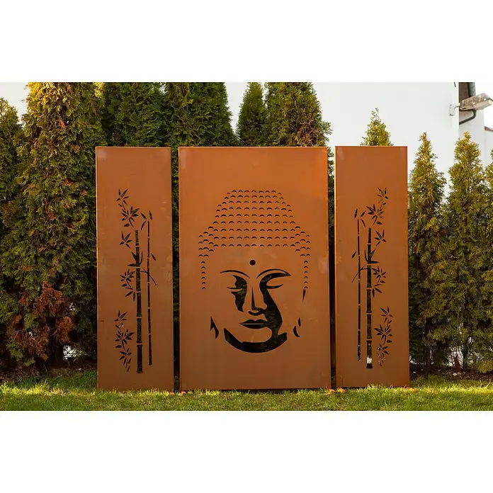 Ferrum Art Design Sichtschutzelement Buddha - 222 x 180 cm, Buddha, Rostbraun